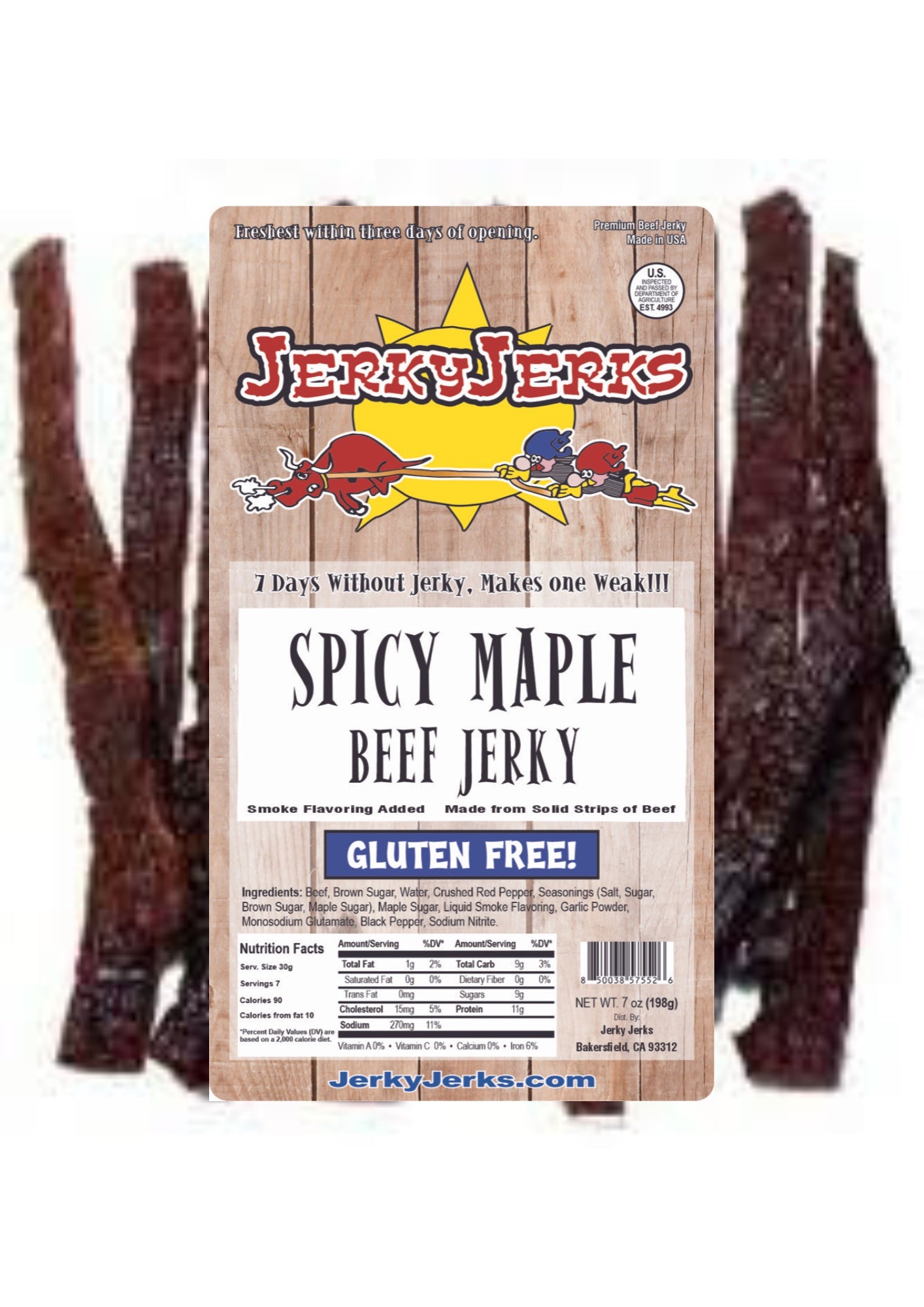 SPICY MAPLE BROWN SUGAR JERKYJERKS 7oz